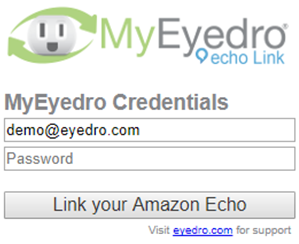 Screenshot of MyEyedro Client - Amazon Echo Sign In