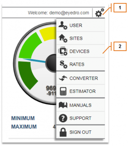 Screenshot of MyEyedro Client - Opening Device Settings