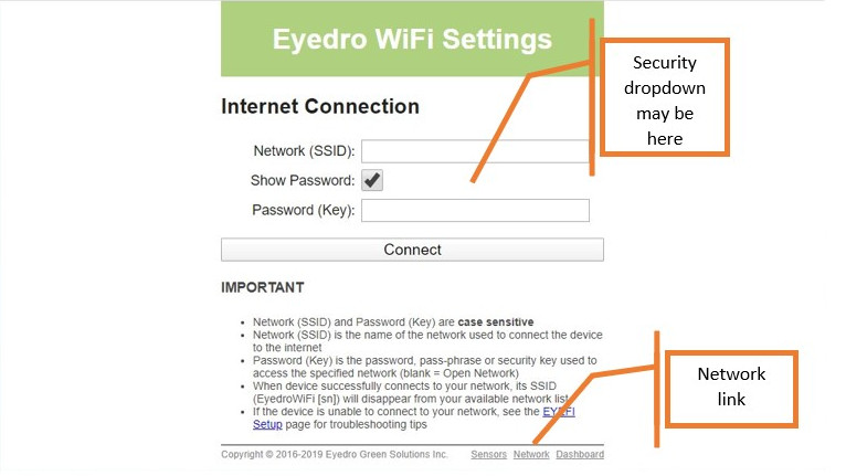 Eyedro WiFi Settings